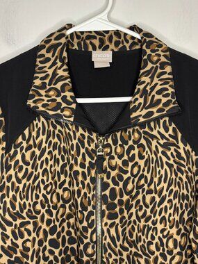 CHICO'S Zenergy Full Zip Jacket Womens 8/10 Animal Print Lined Pockets Travel
